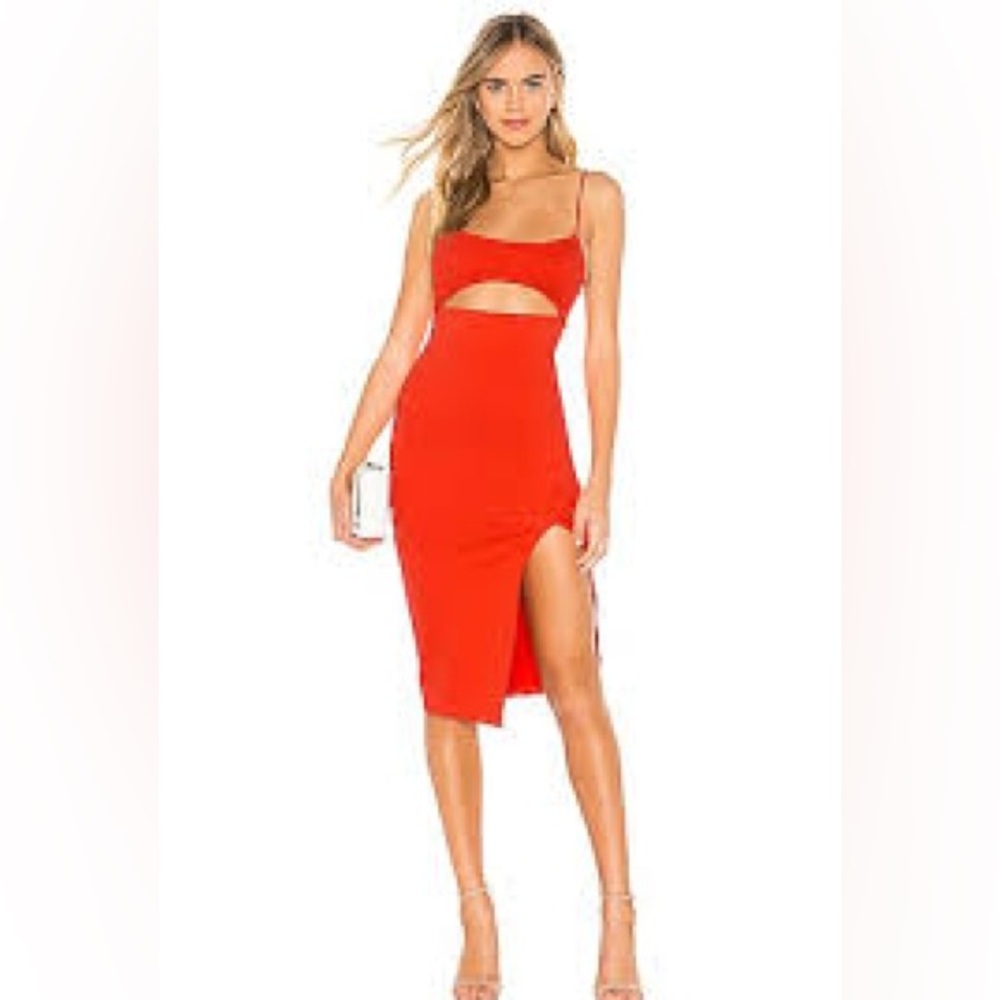 Superdown Fiery Red Midi Dress with Cut-Out
